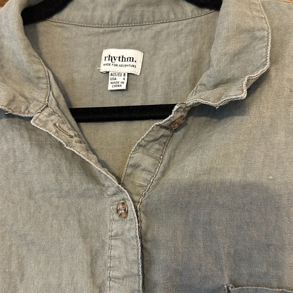 Rhythm - 100% Linen Shirt Dress - Dusty Green - Size 4 - Picture 2 of 5